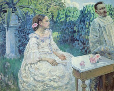 Selbstporträt des Künstlers mit seiner Schwester, Elena Borisova-Musatova, 1898 von Viktor Elpidiforovich Borisov Musatov